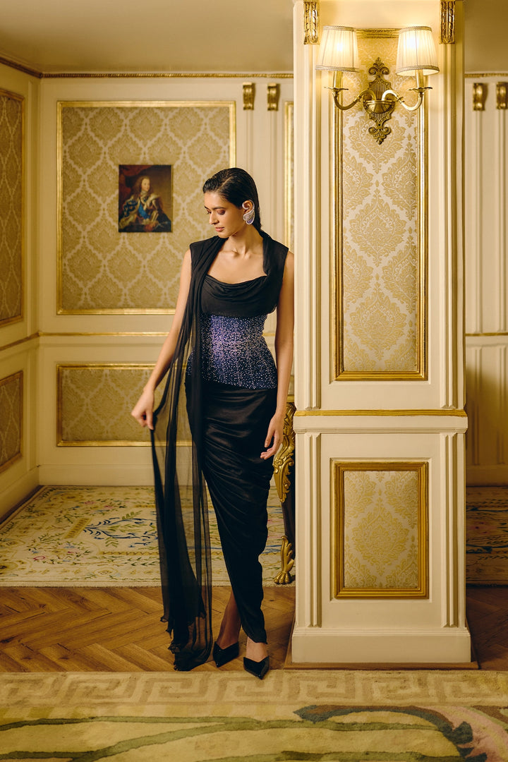 Sakura Eclipse Denim Corset and Drape Skirt Set