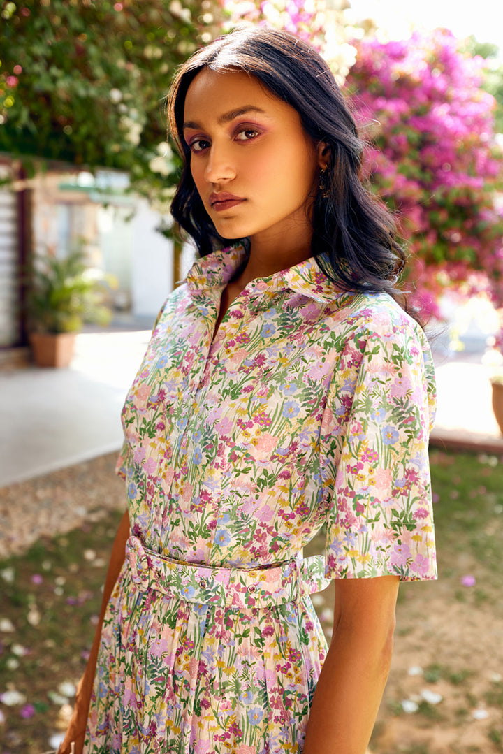 Light Pink Floral Print Long Dress