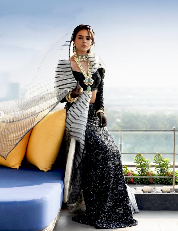 Priyanka Chahar Chaudhary In Back Odyssey Top And Skirt Set