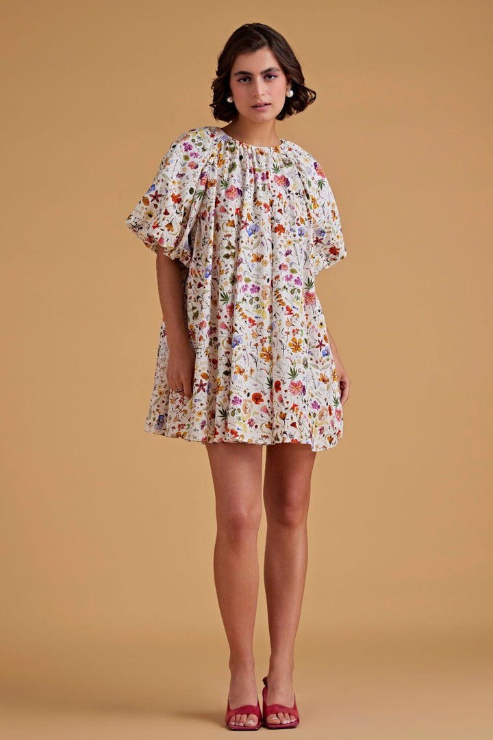 Ivory Autumn Print Short Dress