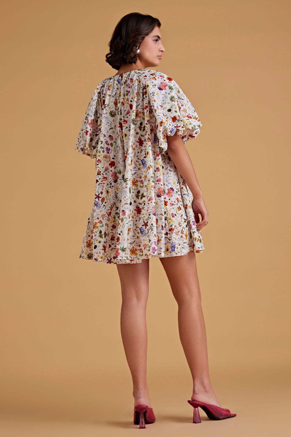 Ivory Autumn Print Short Dress