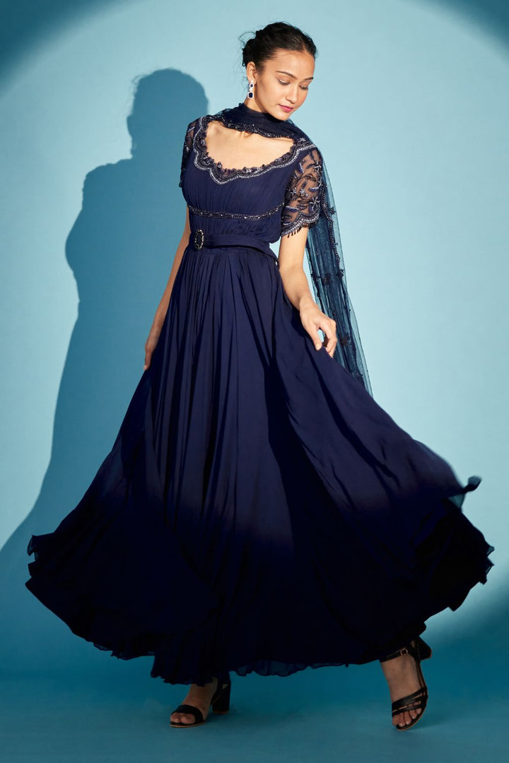 Navy Blue Anarkali Set