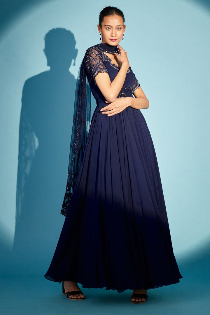 Navy Blue Anarkali Set