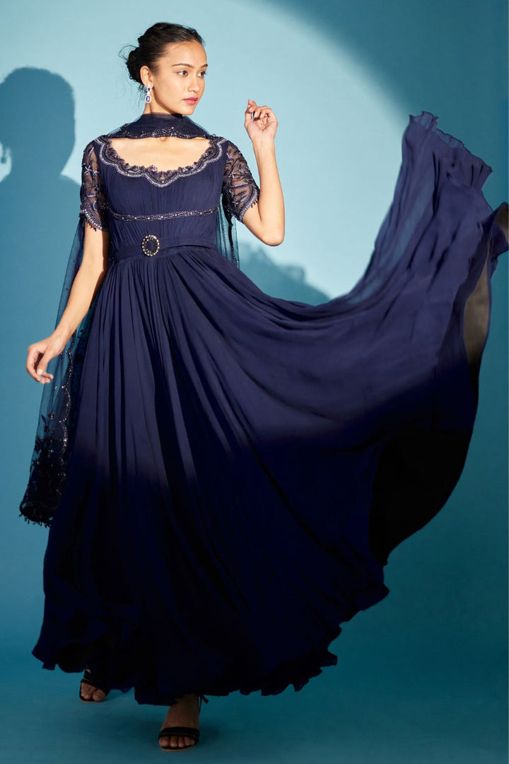 Navy Blue Anarkali Set