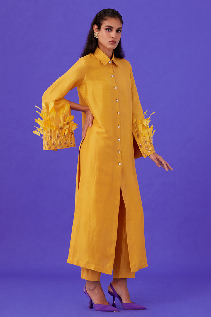 Yellow Long Shirt & Pant Set