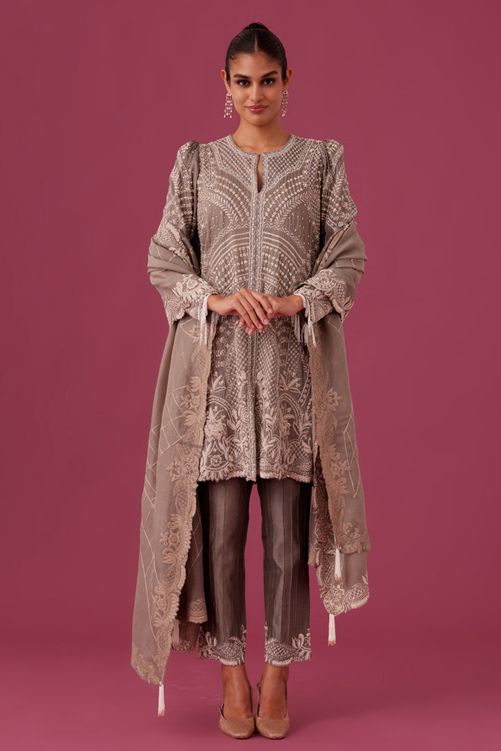 Brown Embroidered Kurta Set