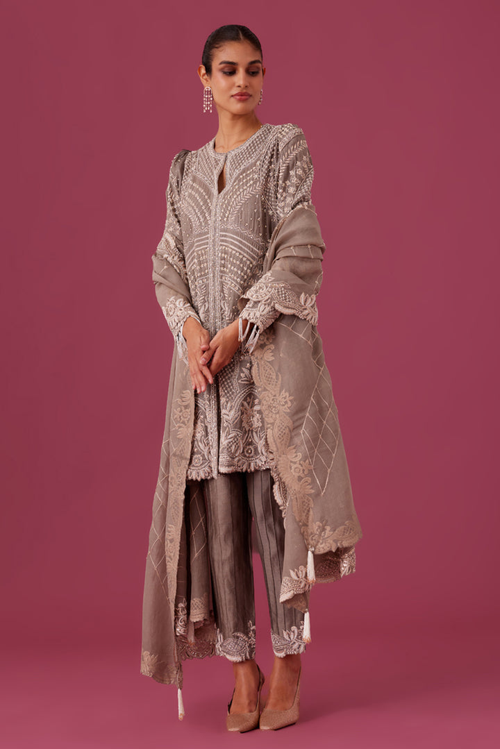 Brown Embroidered Kurta Set