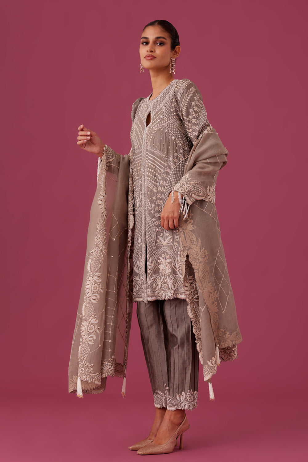 Brown Embroidered Kurta Set