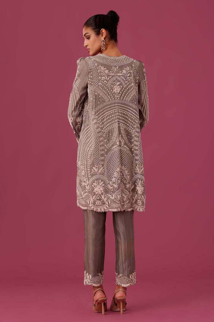 Brown Embroidered Kurta Set