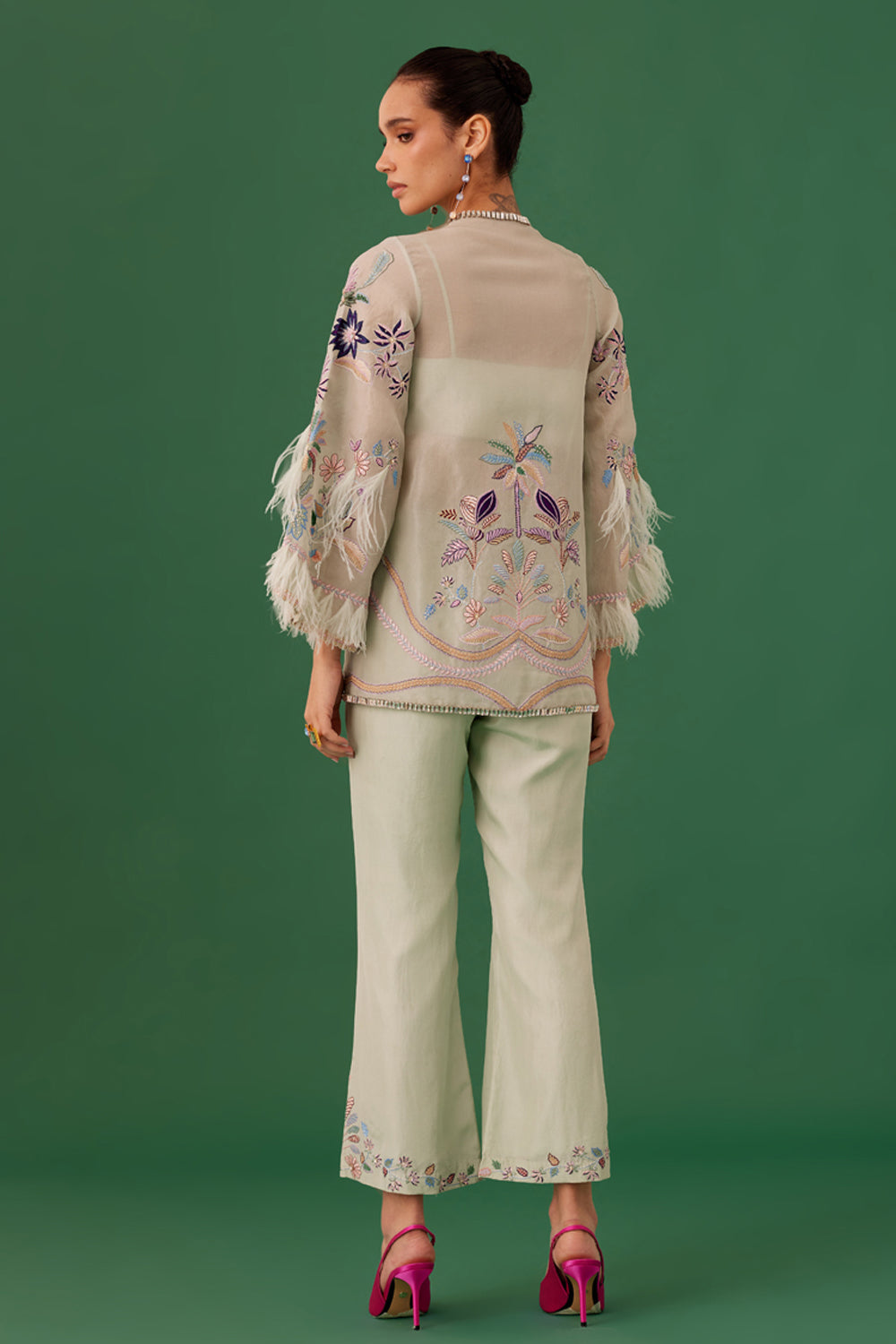 Cream Embroidered Shirt & Pant Set