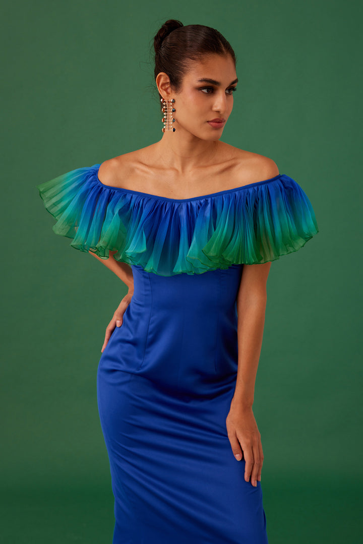 Blue Bodycon Off-Shoulder Dress