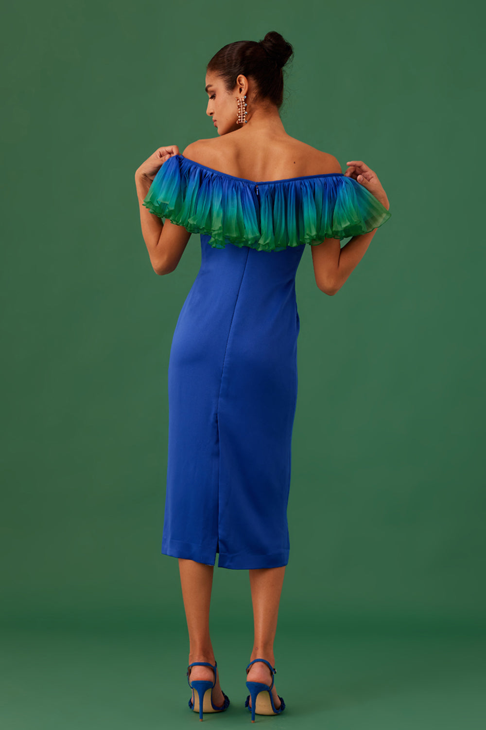 Blue Bodycon Off-Shoulder Dress