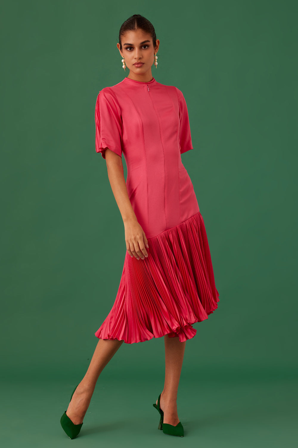 Hot Pink Crepe Satin Dress